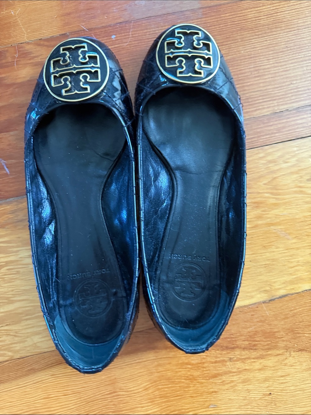Tory Burch Black Leather Quilted Quinn Flats